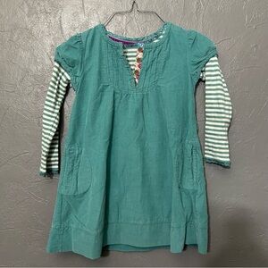 Mini Boden turquoise corduroy 2 piece girls dress 5-6Y